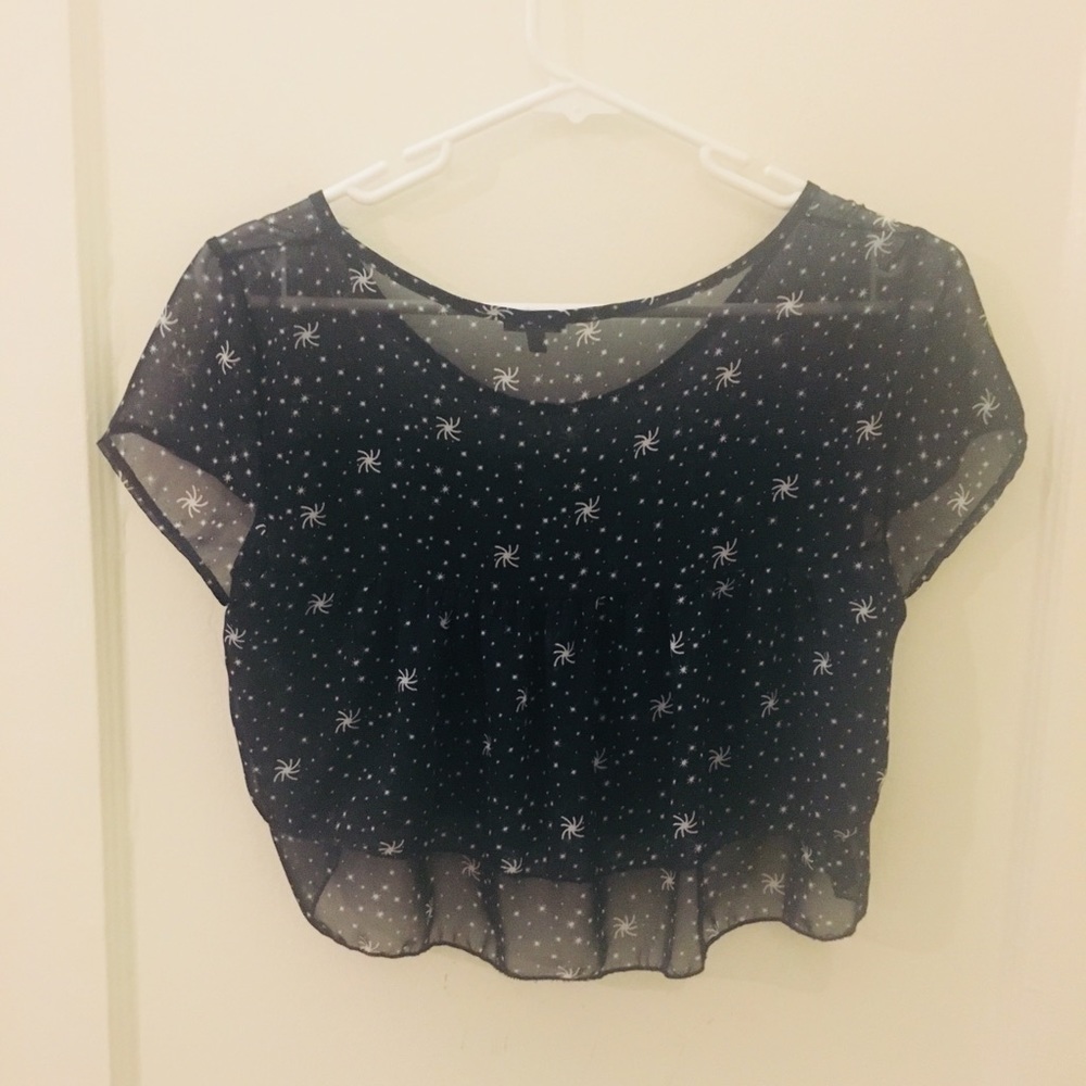 Charlotte Russe Navy Graphic Ruffled Crop Top S